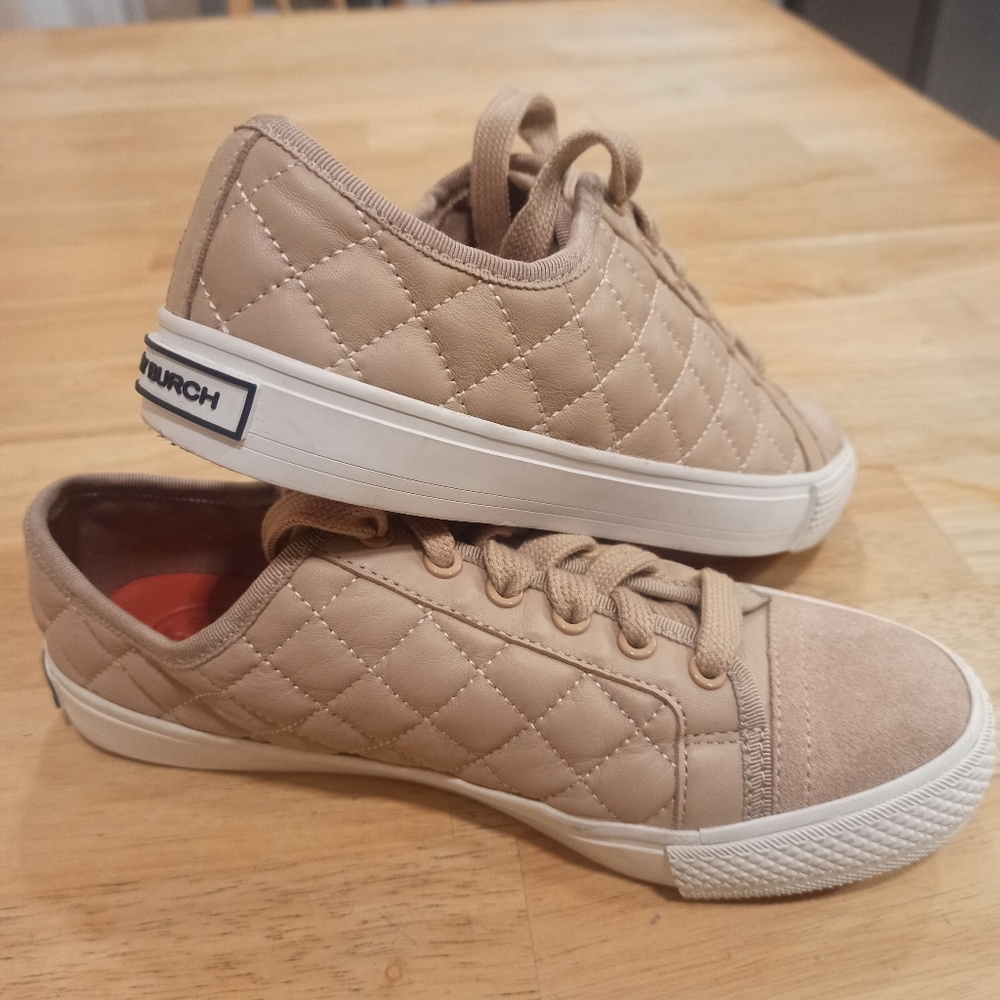 Tory Burch Bryant Sneakers Beige Quilted Leather Size 6 - Picture 10 of 16